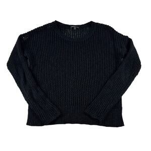 James Perse Open Knit Sweater Womens 3 L Black Long Sleeve Pullover Mesh Top